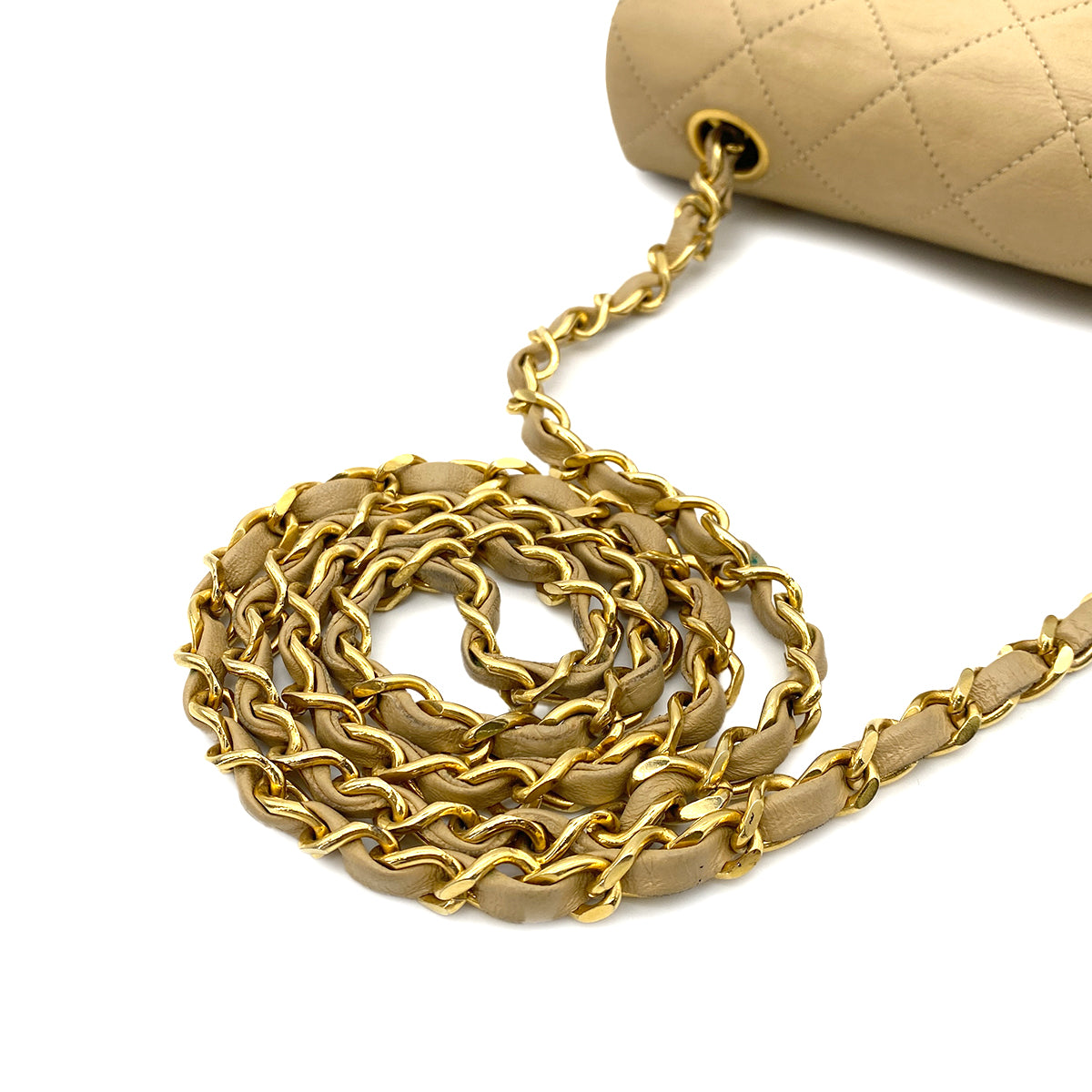 CHANEL VINTAGE MINI SQUARE 20 CHAIN SHOULDER BAG BEIGE LAMB SKIN 90251085