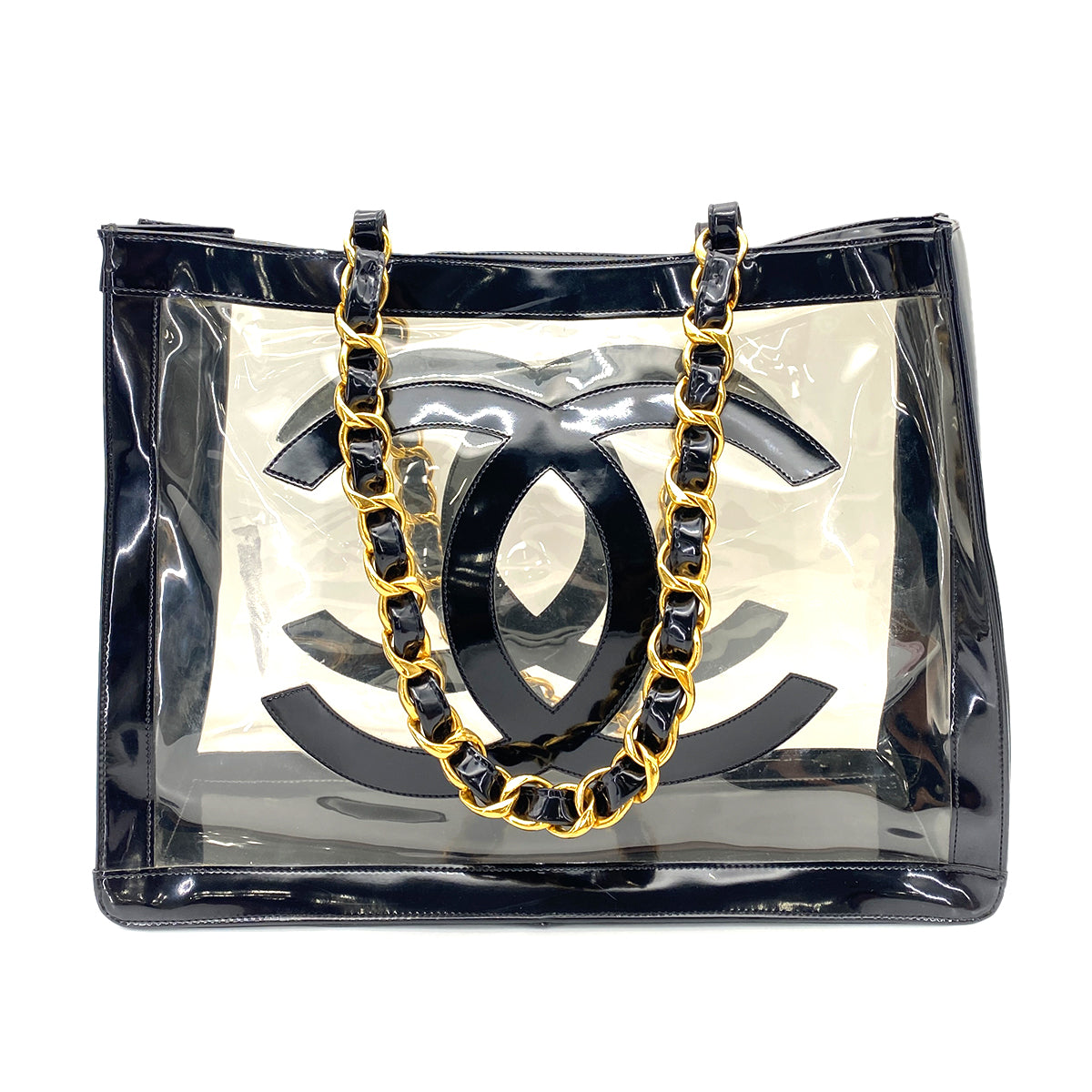 CHANEL VINTAGE COCO CLEAR CHAIN SHOULDER BAG BLACK VINYL 90251096