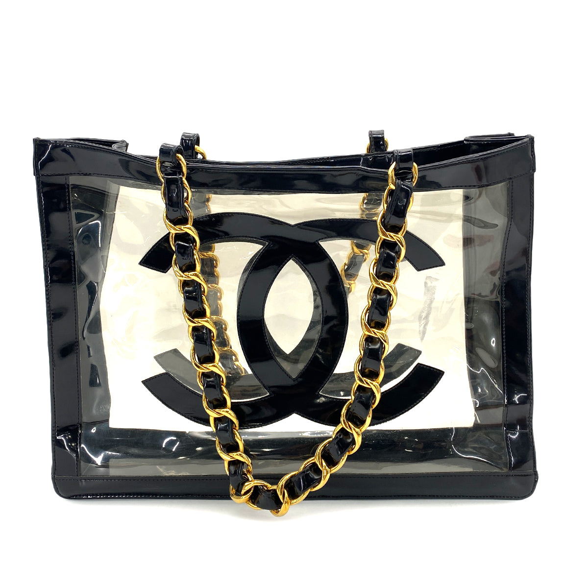 CHANEL VINTAGE COCO CLEAR CHAIN SHOULDER BAG BLACK VINYL 90251096