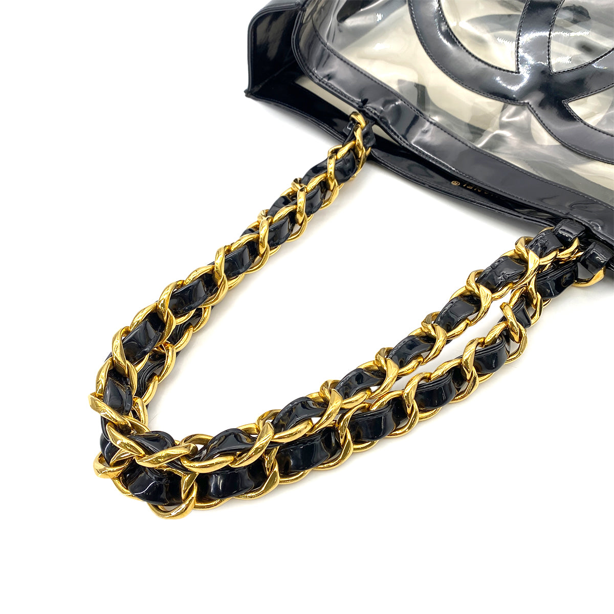 CHANEL VINTAGE COCO CLEAR CHAIN SHOULDER BAG BLACK VINYL 90251096