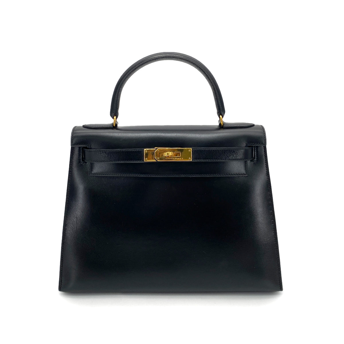 HERMES KELLY 28 SELLIER BLACK BOXCALF HAND SHOULDER BAG 〇Q 90251102