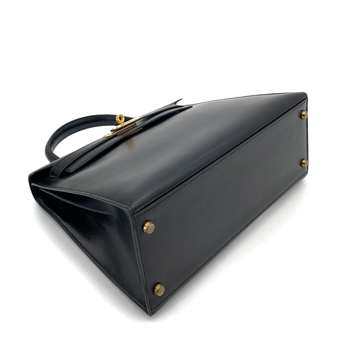 HERMES KELLY 28 SELLIER BLACK BOXCALF HAND SHOULDER BAG 〇Q 90251102