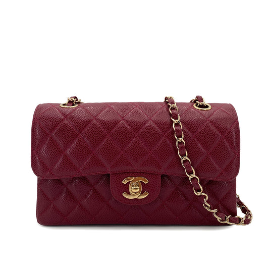 CHANEL VINTAGE CLASSIC FLAP SMALL CHAIN SHOULDER BAG RED CAVIAR SKIN 90251325
