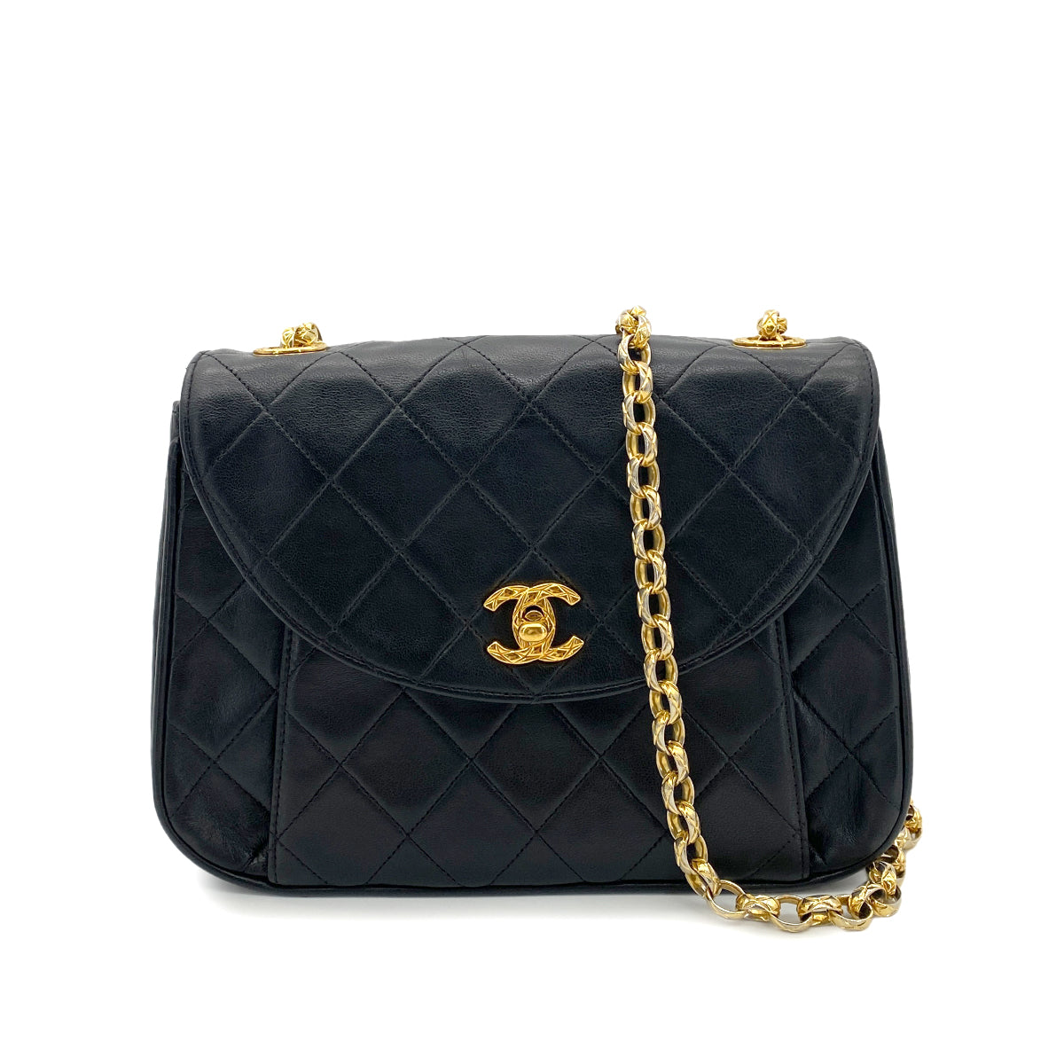 CHANEL VINTAGE BIJOU CHAIN SHOULDER BAG BLACK LAMB SKIN 90251376