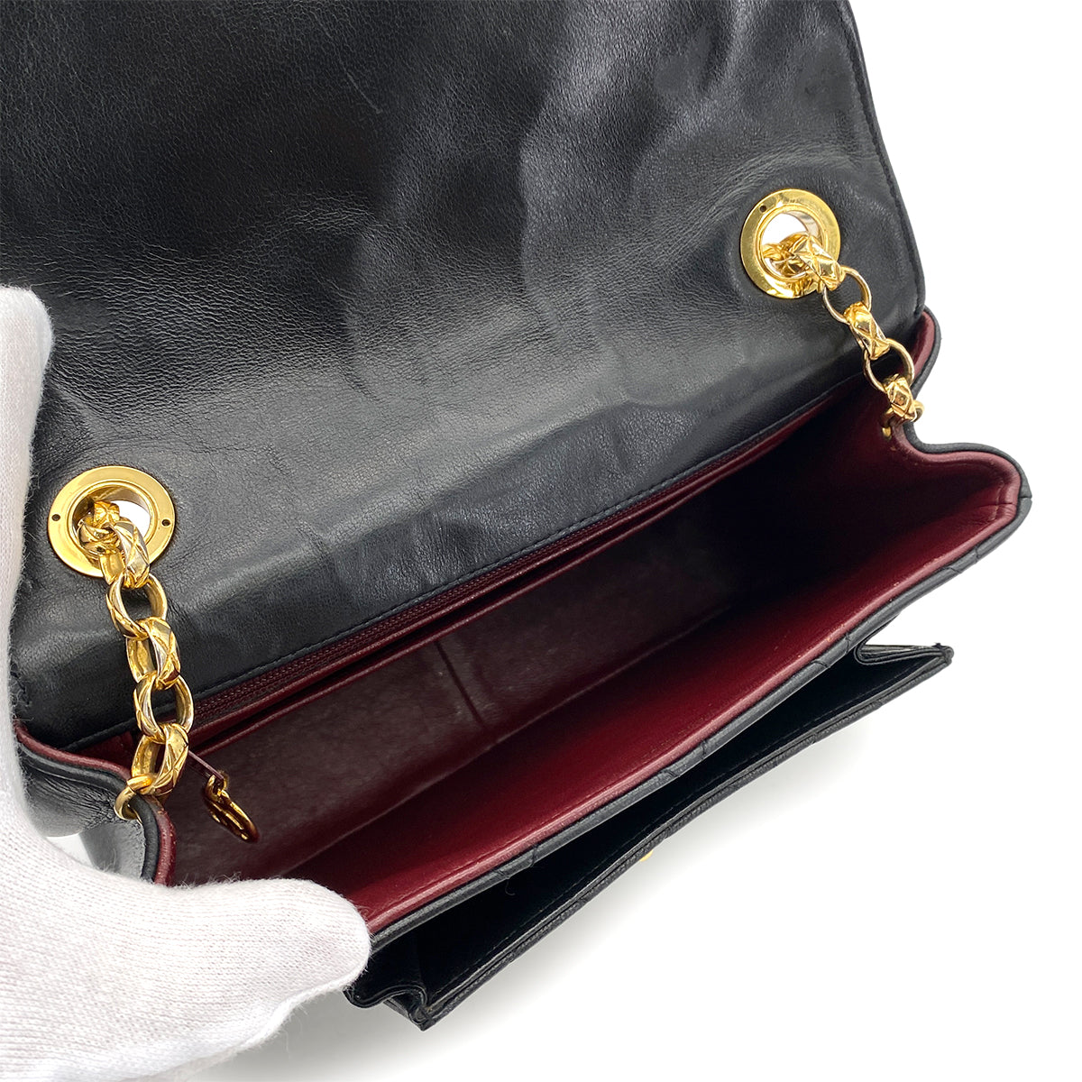 CHANEL VINTAGE BIJOU CHAIN SHOULDER BAG BLACK LAMB SKIN 90251376