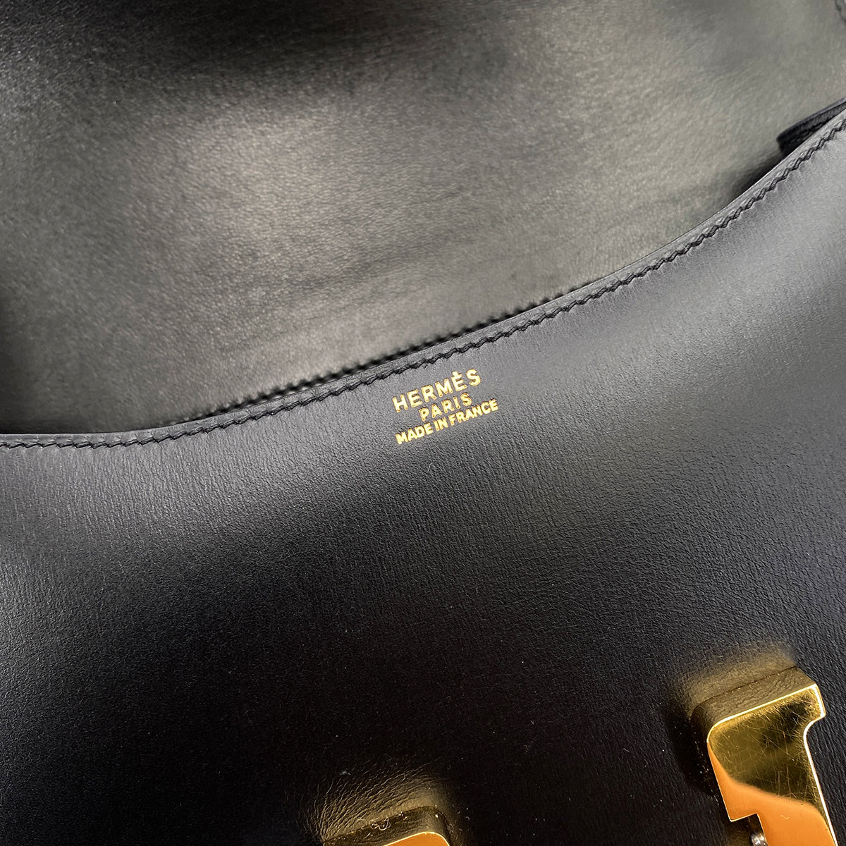 HERMES CONSTANCE BLACK BOXCALF SHOULDER BAG 〇Y GHW 90251382