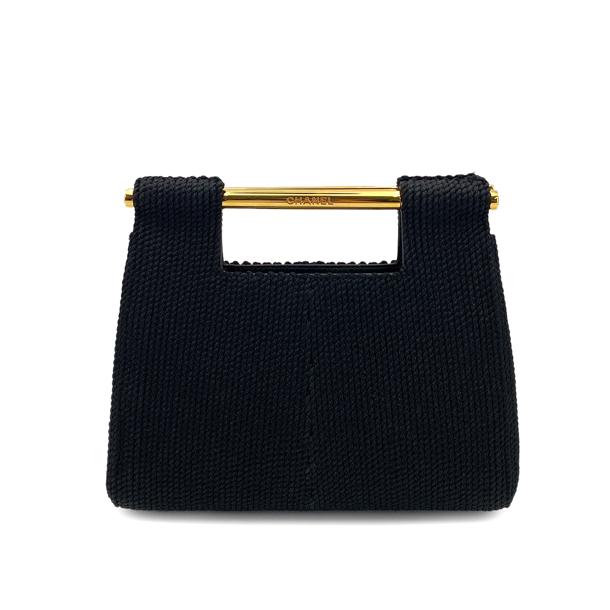 CHANEL VINTAGE HAND BAG BLACK CANVAS 90251395