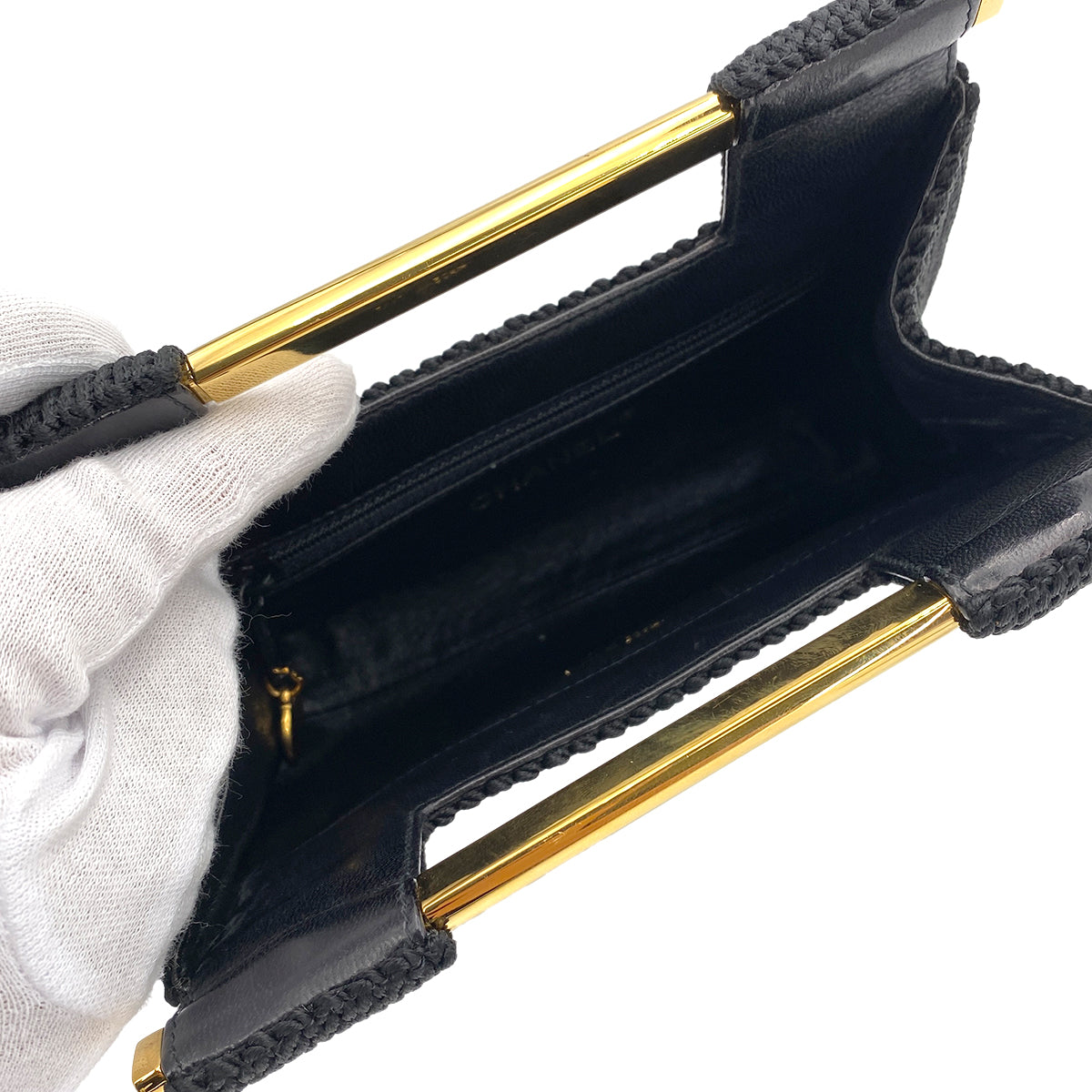 CHANEL VINTAGE HAND BAG BLACK CANVAS 90251395