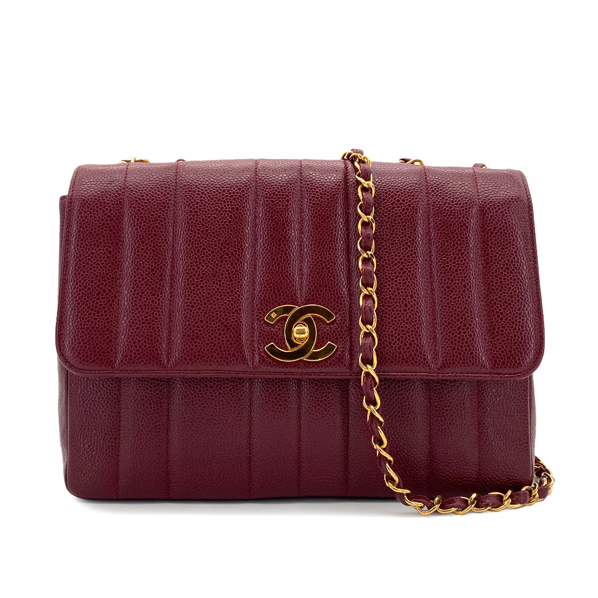 CHANEL VINTAGE MADEMOISELLE CHAIN SHOULDER BAG RED CAVIAR SKIN 90251690