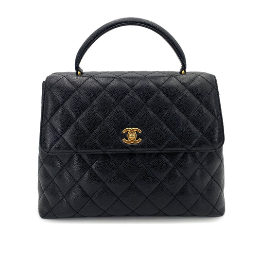 CHANEL VINTAGE MATELASSE HAND BAG BLACK CAVIAR SKIN 90251691