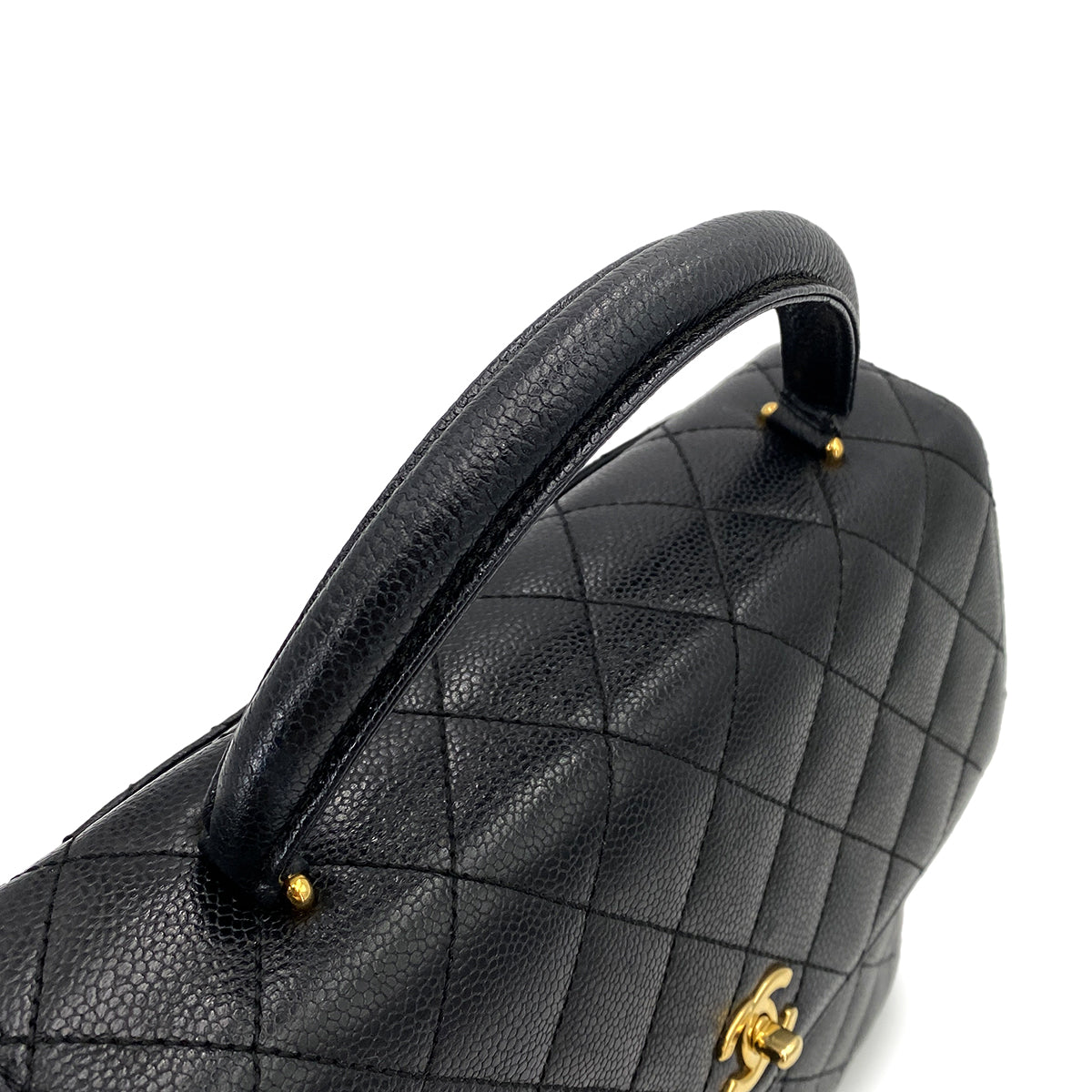 CHANEL VINTAGE MATELASSE HAND BAG BLACK CAVIAR SKIN 90251691