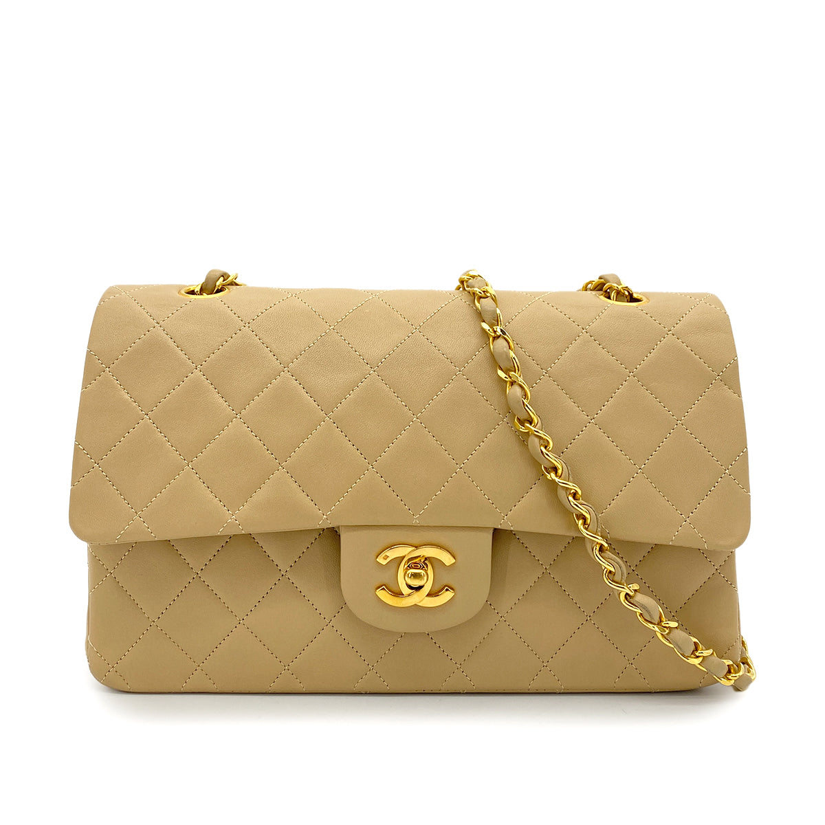 CHANEL CLASSIC FLAP MEDIUM CHAIN SHOULDER BAG BEIGE LAMB SKIN 90251834