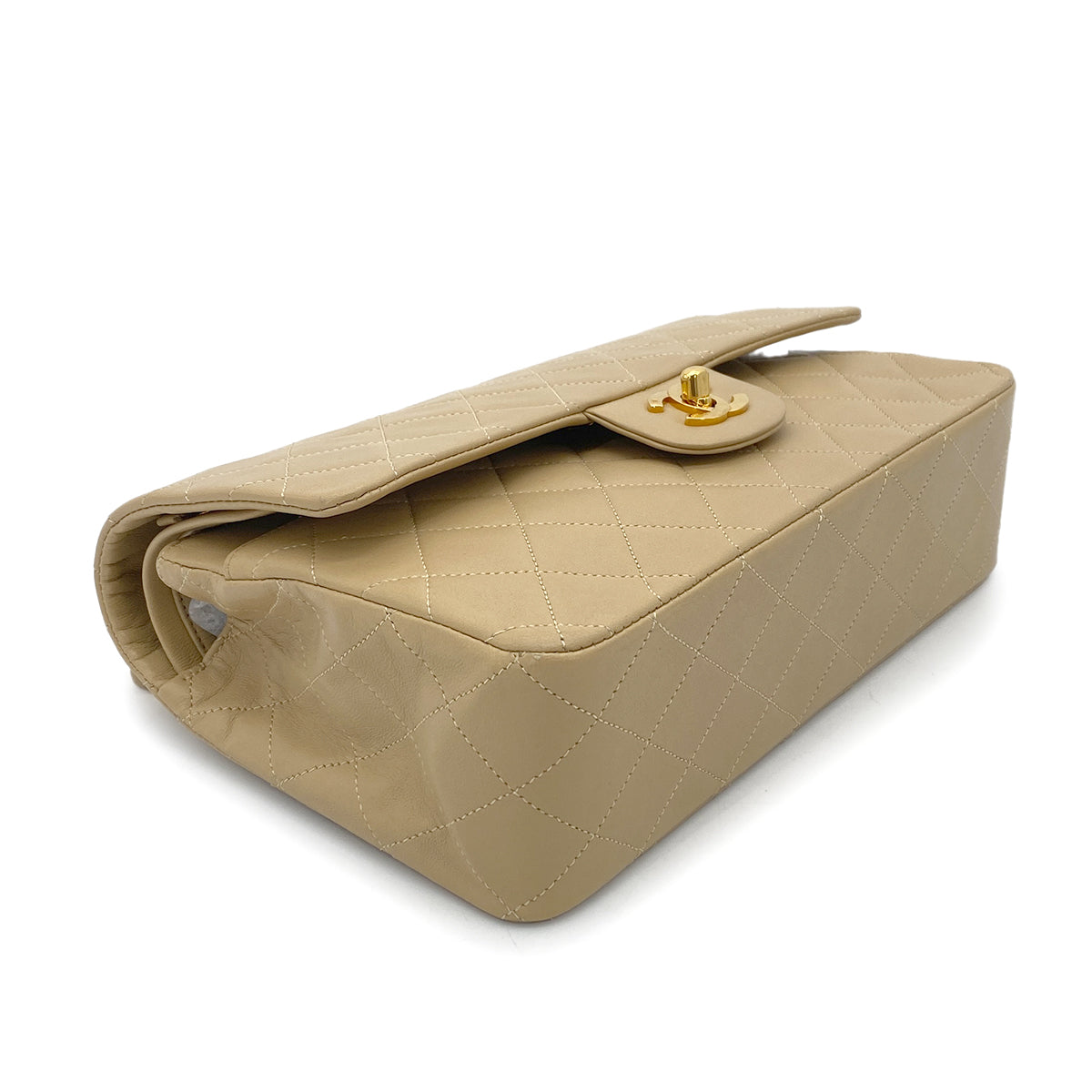 CHANEL CLASSIC FLAP MEDIUM CHAIN SHOULDER BAG BEIGE LAMB SKIN 90251834