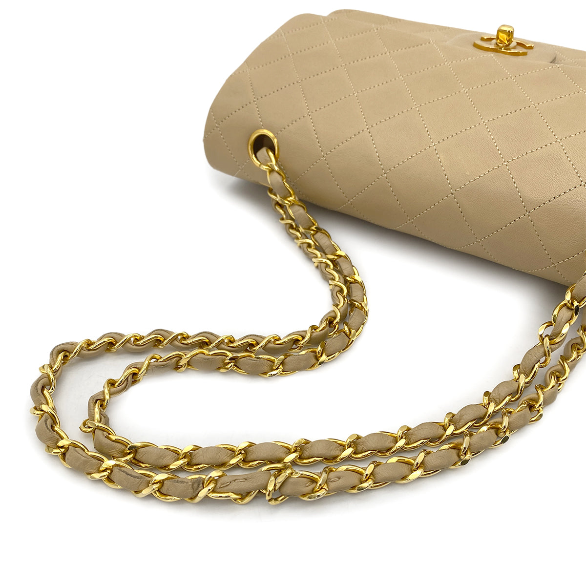 CHANEL CLASSIC FLAP MEDIUM CHAIN SHOULDER BAG BEIGE LAMB SKIN 90251834