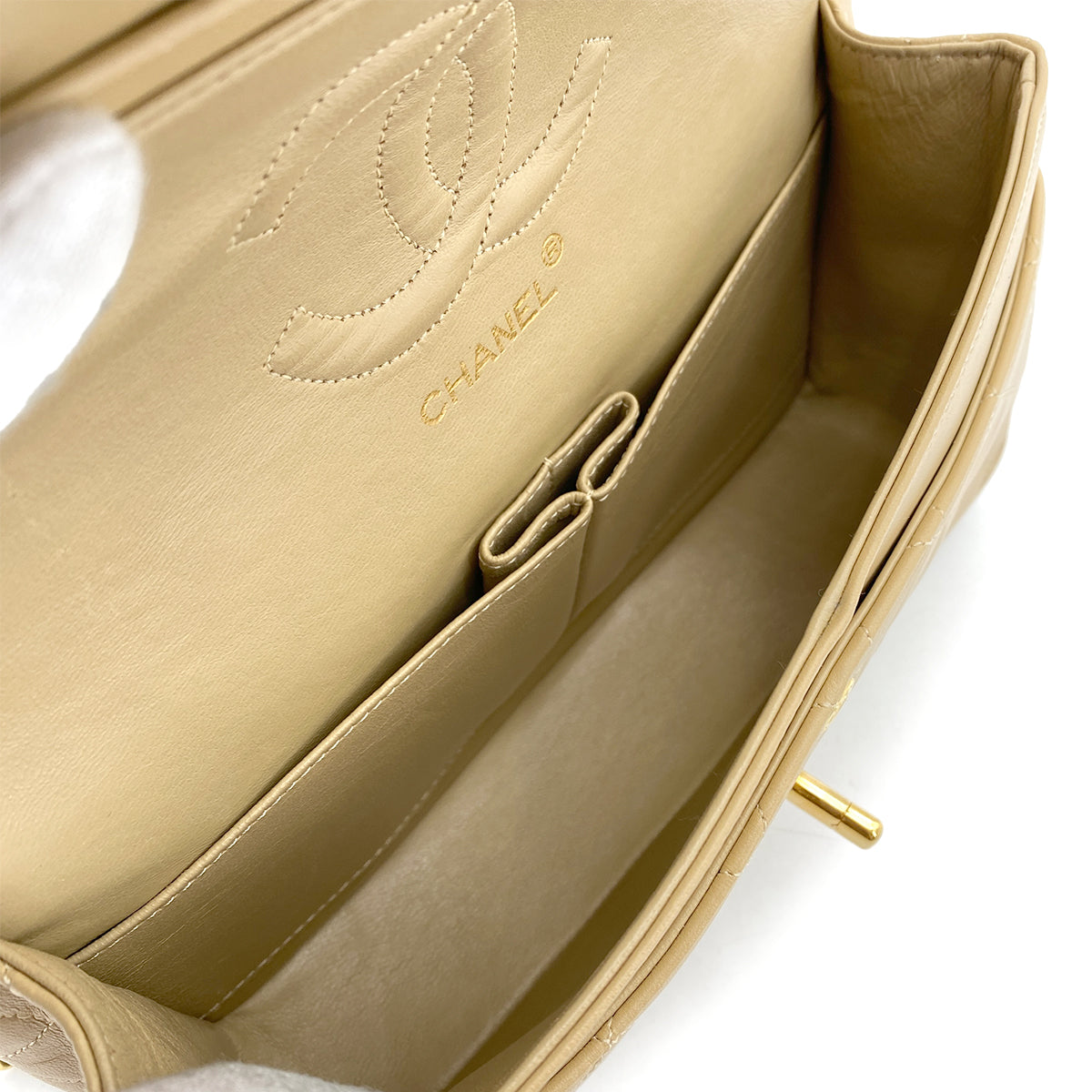 CHANEL CLASSIC FLAP MEDIUM CHAIN SHOULDER BAG BEIGE LAMB SKIN 90251834