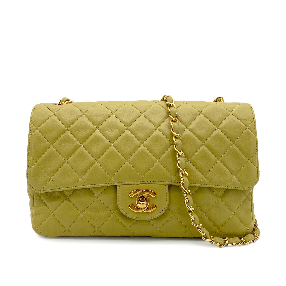 CHANEL VINTAGE MATELASSE CHAIN SHOULDER BAG GREEN LAMB SKIN 90251845