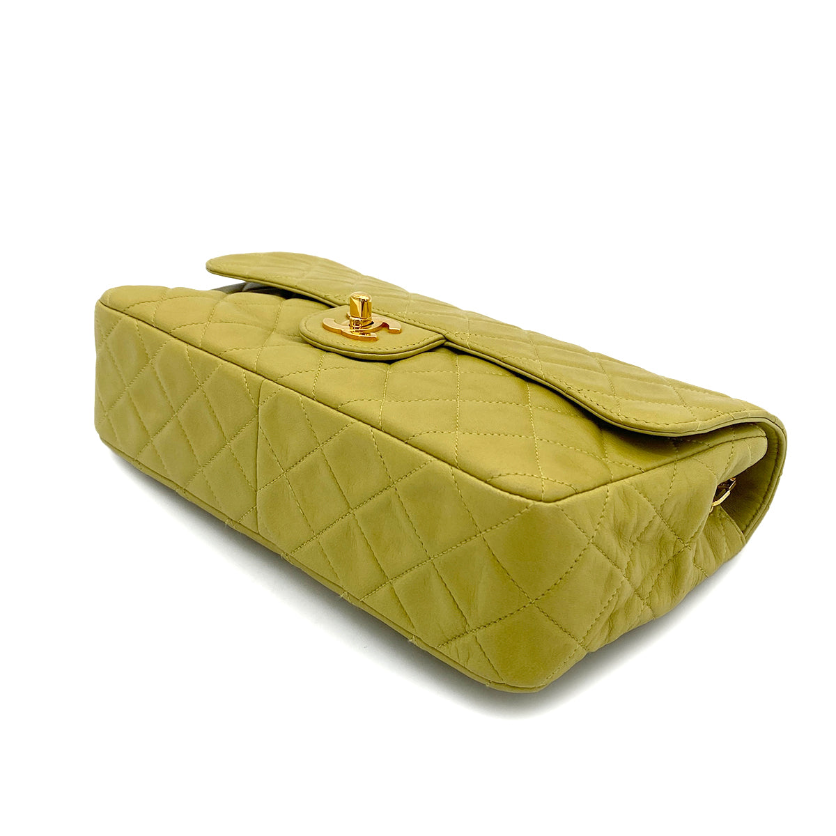 CHANEL VINTAGE MATELASSE CHAIN SHOULDER BAG GREEN LAMB SKIN 90251845