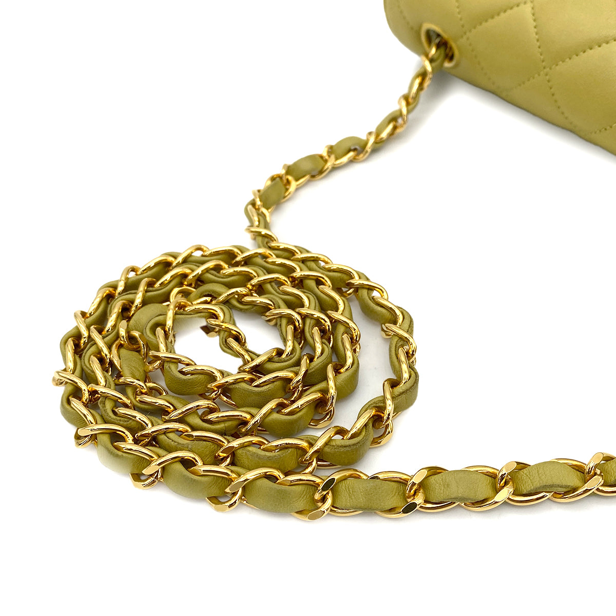 CHANEL VINTAGE MATELASSE CHAIN SHOULDER BAG GREEN LAMB SKIN 90251845