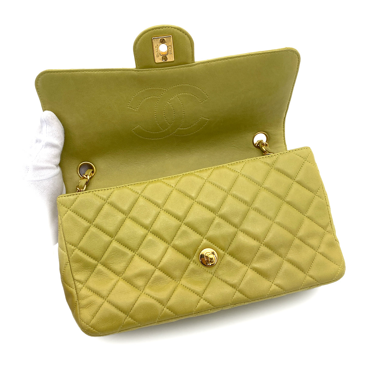 CHANEL VINTAGE MATELASSE CHAIN SHOULDER BAG GREEN LAMB SKIN 90251845