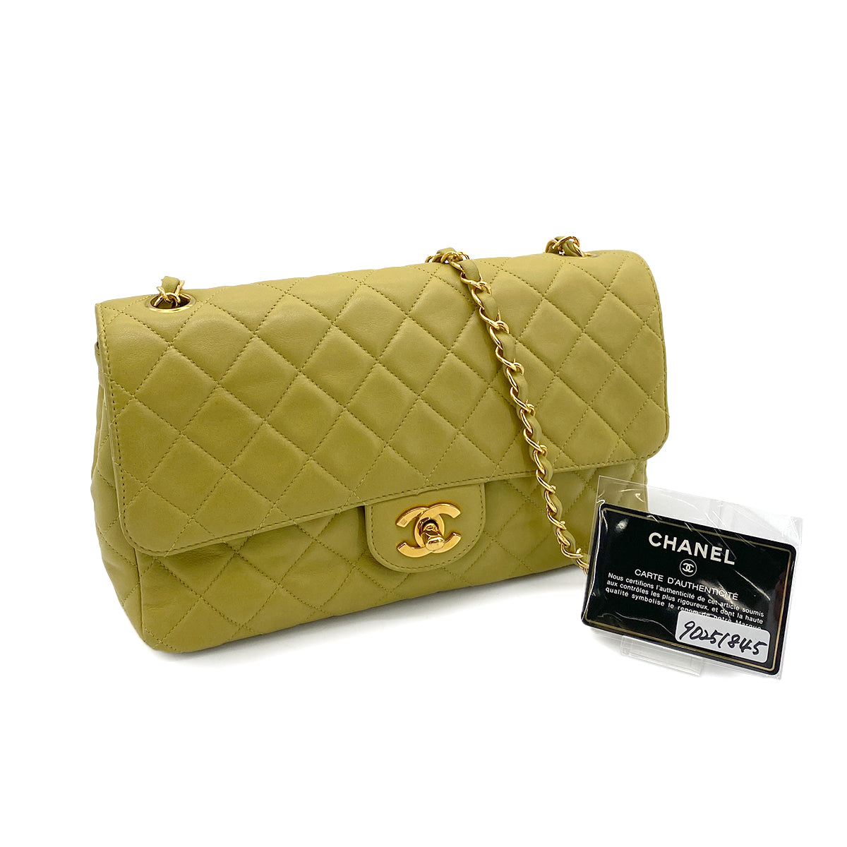 CHANEL VINTAGE MATELASSE CHAIN SHOULDER BAG GREEN LAMB SKIN 90251845