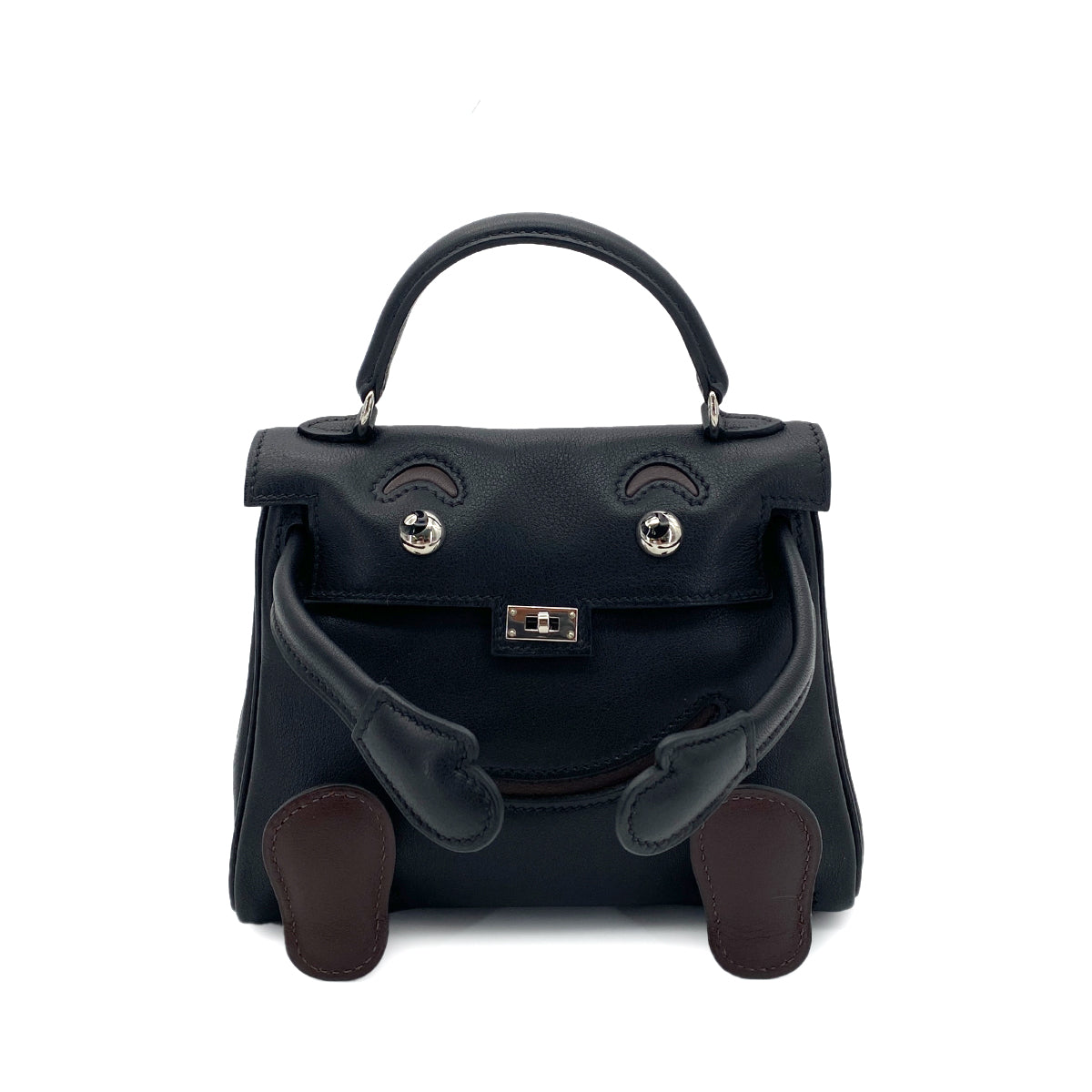 HERMES KELLY DOLL BLACK BROWN VEAU GULLIVER HAND BAG □D 90251951