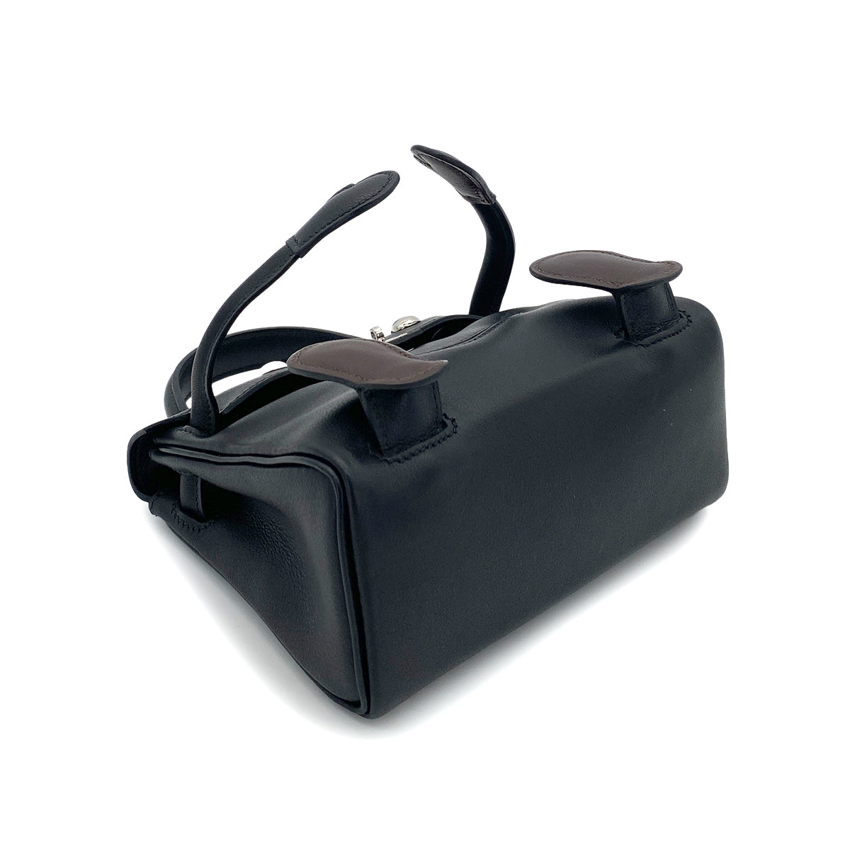 HERMES KELLY DOLL BLACK BROWN VEAU GULLIVER HAND BAG □D 90251951