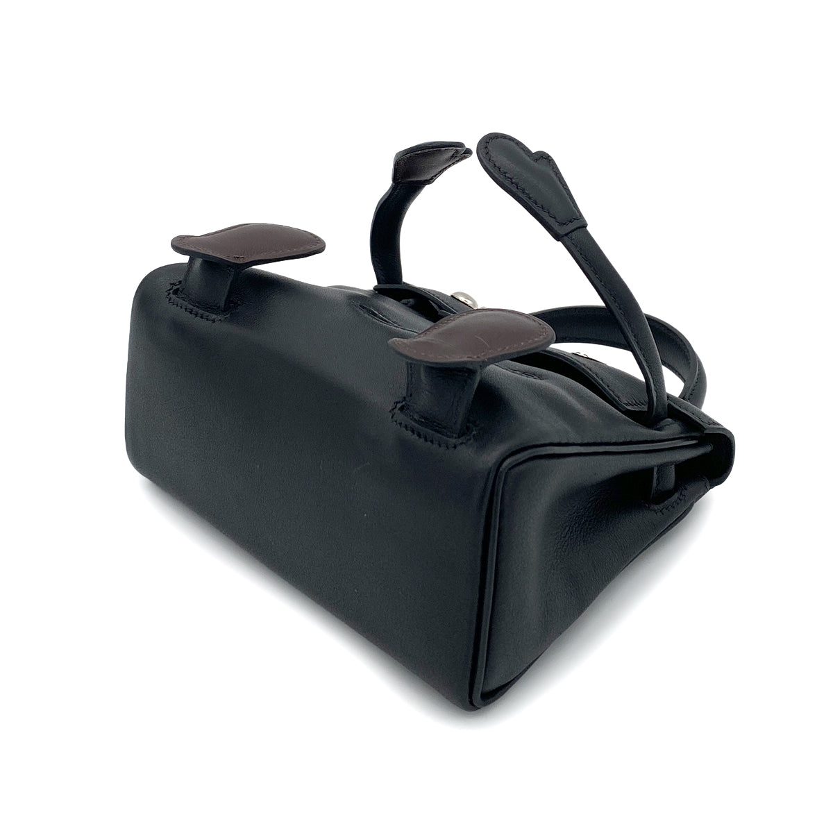 HERMES KELLY DOLL BLACK BROWN VEAU GULLIVER HAND BAG □D 90251951