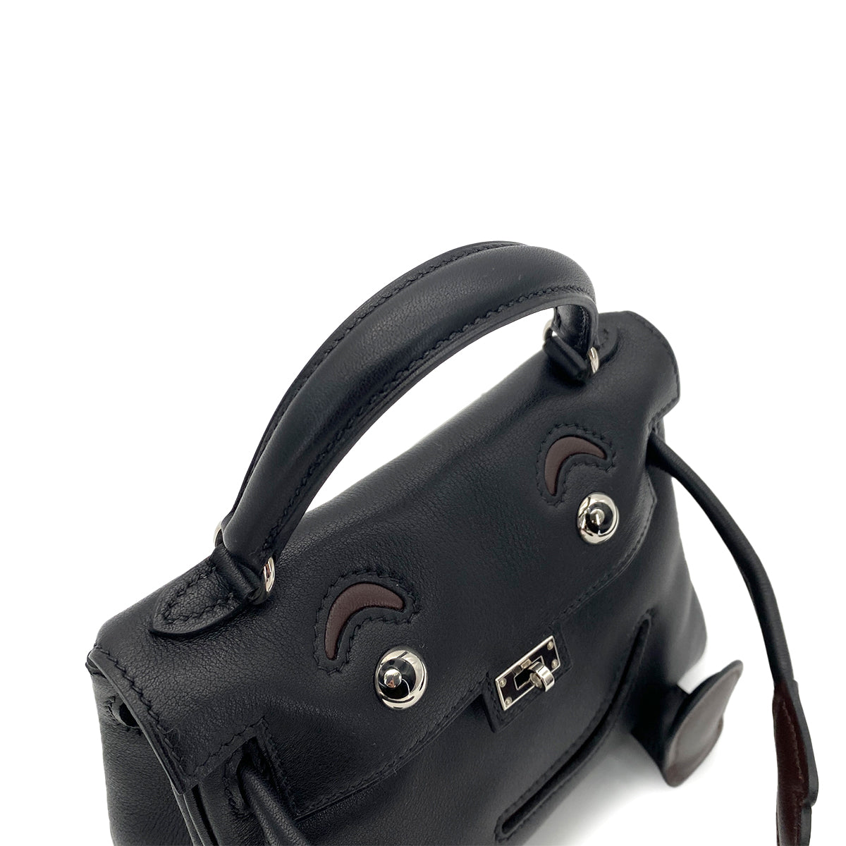 HERMES KELLY DOLL BLACK BROWN VEAU GULLIVER HAND BAG □D 90251951