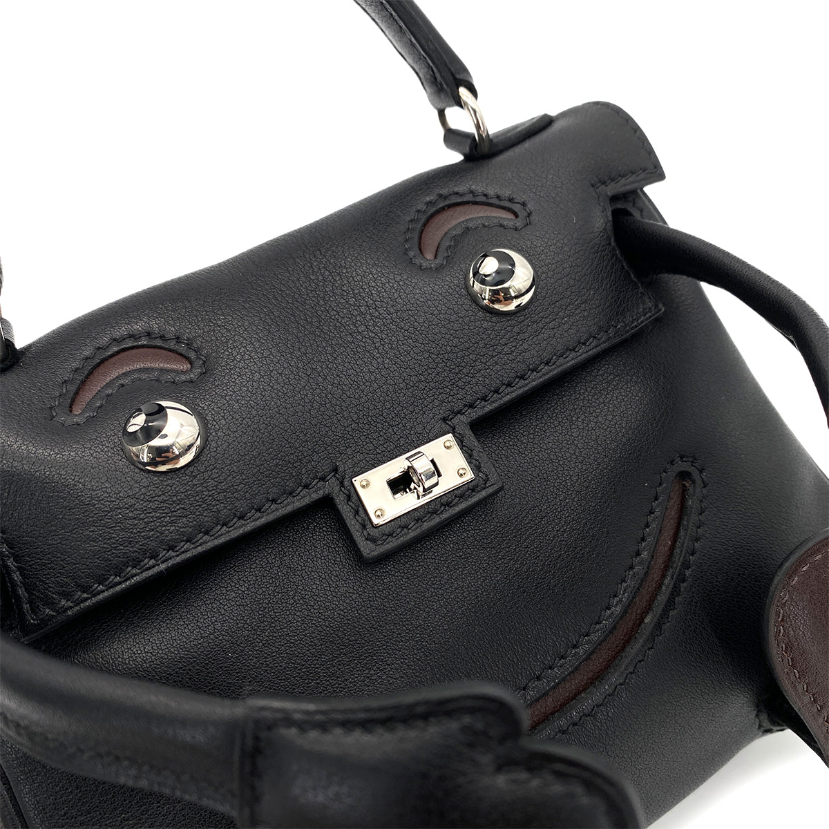 HERMES KELLY DOLL BLACK BROWN VEAU GULLIVER HAND BAG □D 90251951