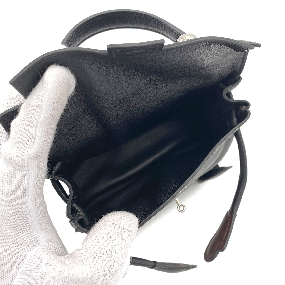 HERMES KELLY DOLL BLACK BROWN VEAU GULLIVER HAND BAG □D 90251951