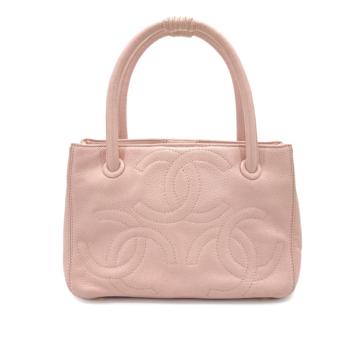 CHANEL VINTAGE TRIPLE COCOMARK HAND BAG LIGHTPINK CAVIAR SKIN 90251960