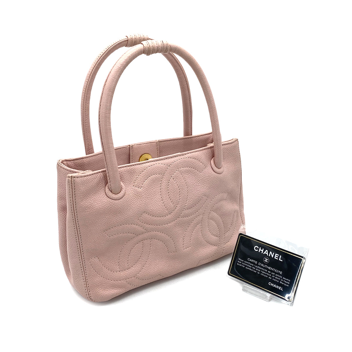 CHANEL VINTAGE TRIPLE COCOMARK HAND BAG LIGHTPINK CAVIAR SKIN 90251960