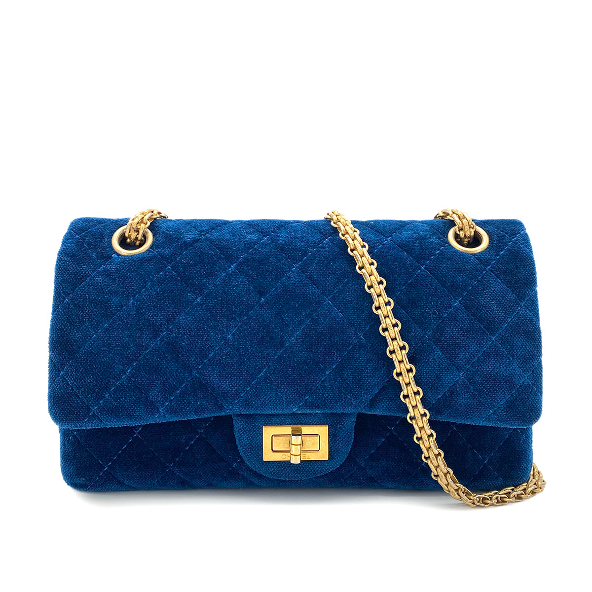 CHANEL 2.55 MATELASSE CHAIN SHOULDERD BAG BLUE VELOR 90251966