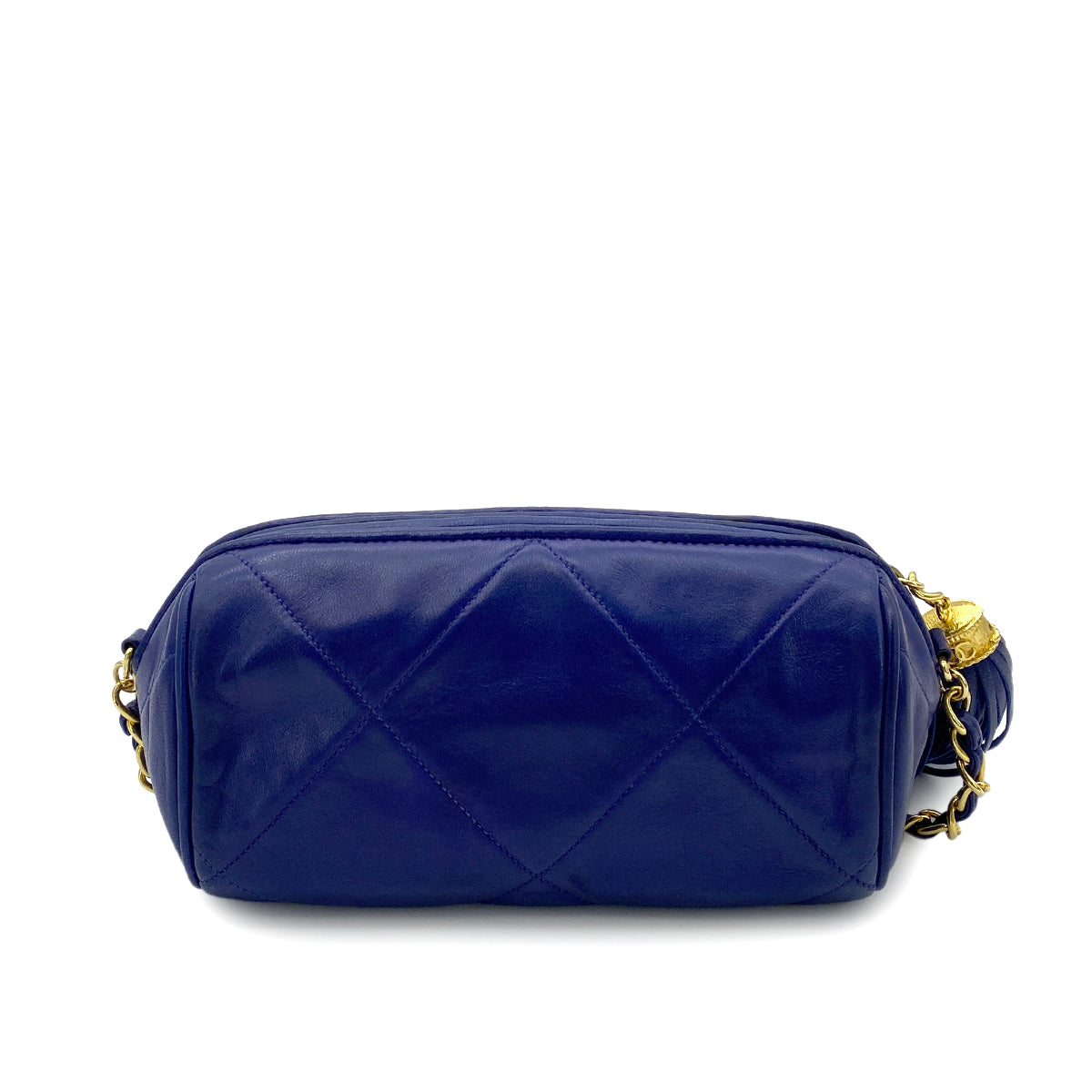 CHANEL VINTAGE FRINGE CHAIN SHOULDER BAG BLUE LAMB SKIN 90251967