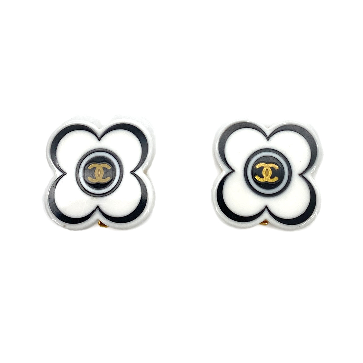 CHANEL VINTAGE EARRINGS CAMELLIA WHITE ACCESSORY 02P 90251975