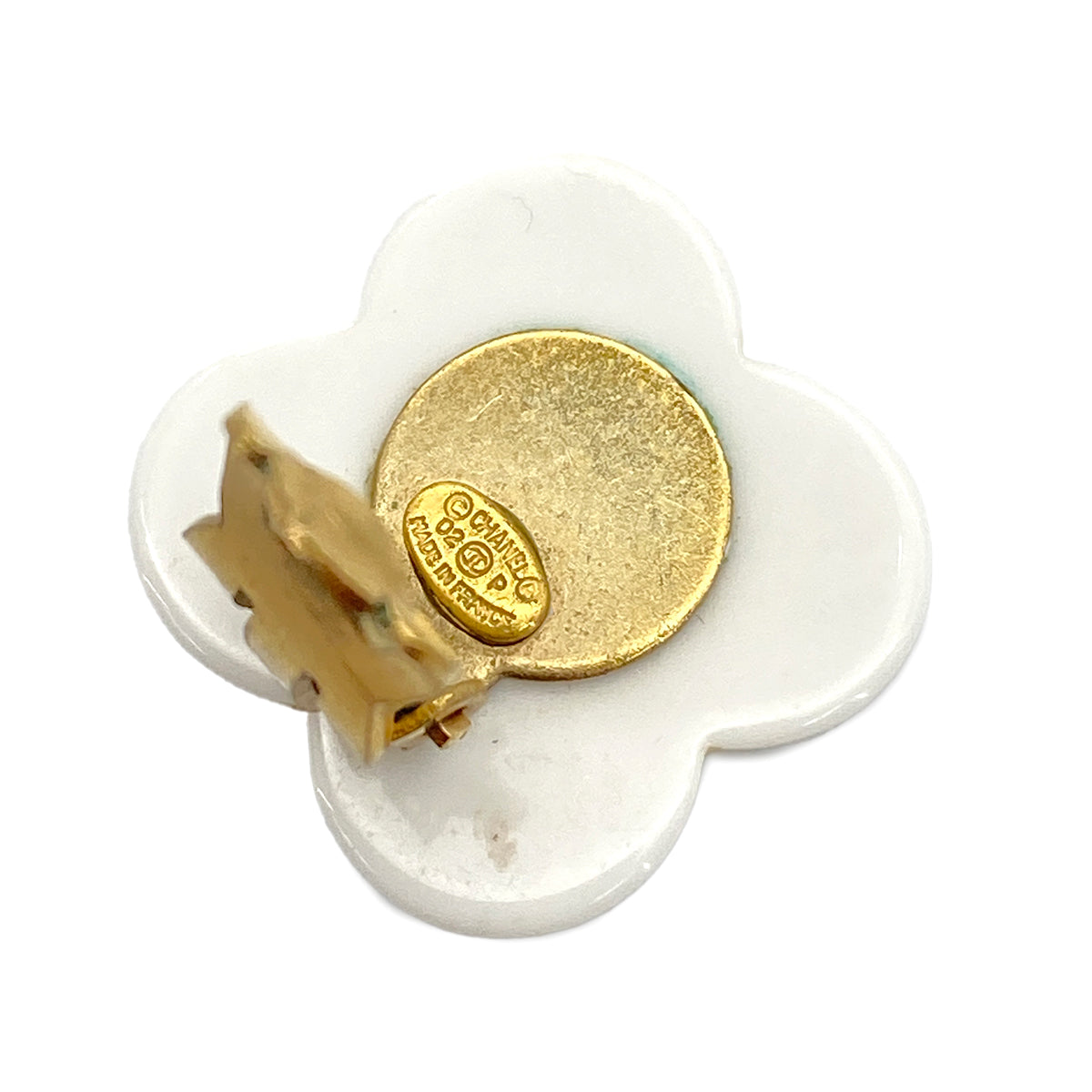CHANEL VINTAGE EARRINGS CAMELLIA WHITE ACCESSORY 02P 90251975