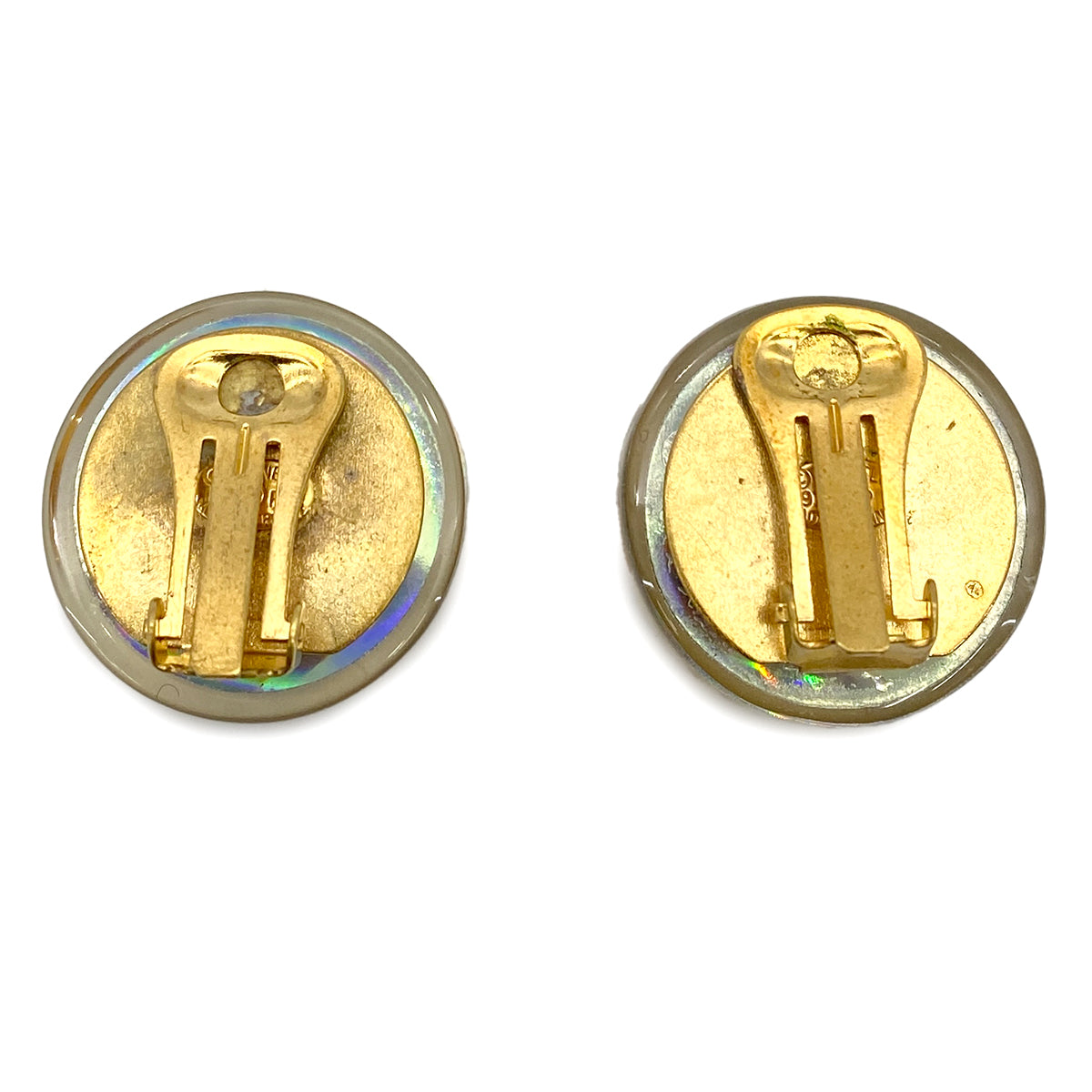 CHANEL VINTAGE ICON EARRINGS ROUND CLEAR ACCESSORY 97P 90251985