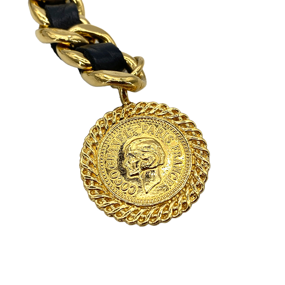 CHANEL VINTAGE CHAIN BELT LEATHER COCOMARK ACCESSORY 90251997