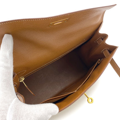 HERMES KELLY 28 GOLD COUCHVEL TOILE HAND SHOULDER BAG 1995 CIRCLE Y GOLD HARDWARE 90252001 - PURPOSE