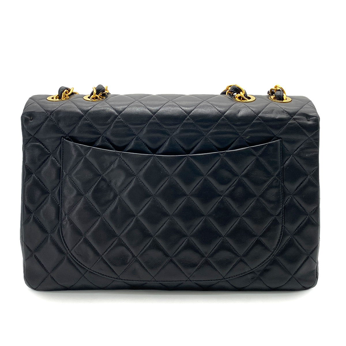 CHANEL VINTAGE MAXI MATELASSE 34 CHAIN SHOULDER BAG BLACK LAMB SKIN 90252002