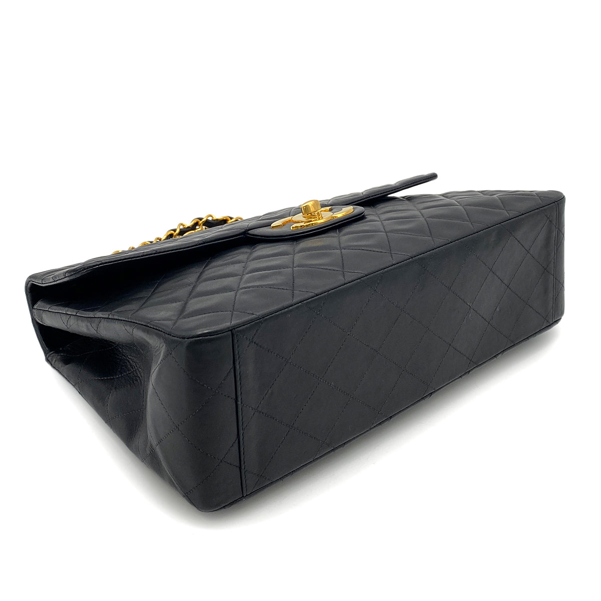 CHANEL VINTAGE MAXI MATELASSE 34 CHAIN SHOULDER BAG BLACK LAMB SKIN 90252002