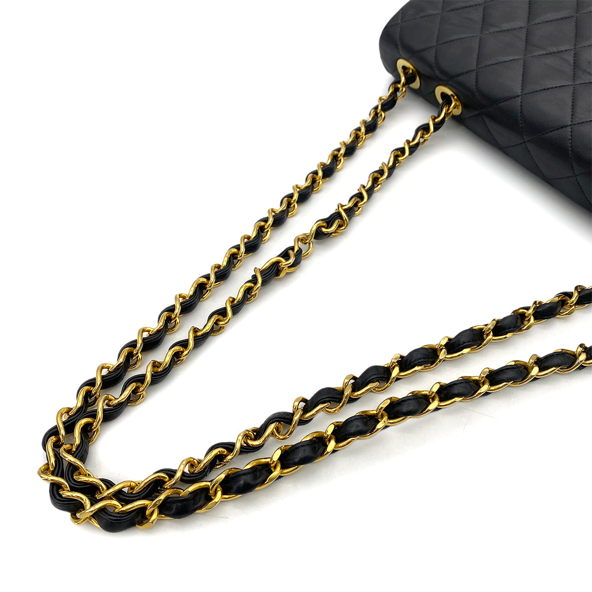 CHANEL VINTAGE MAXI MATELASSE 34 CHAIN SHOULDER BAG BLACK LAMB SKIN 90252002