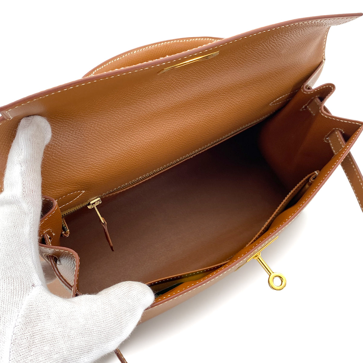 HERMES KELLY 28 SELLIER GOLD COUCHEVEL HAND SHOULDER BAG □D 90252019