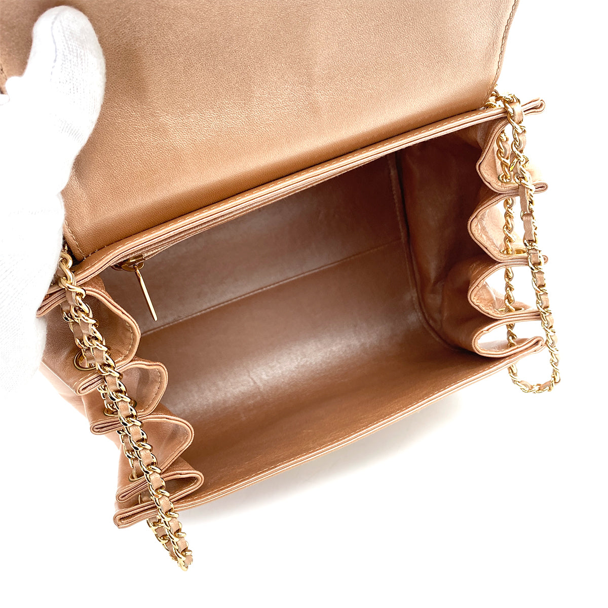 CHANEL VINTAGE 2.55 CHOCOLATE BAR CHAIN SHOULDER BAG PINK BEIGE LAMB SKIN 90252021