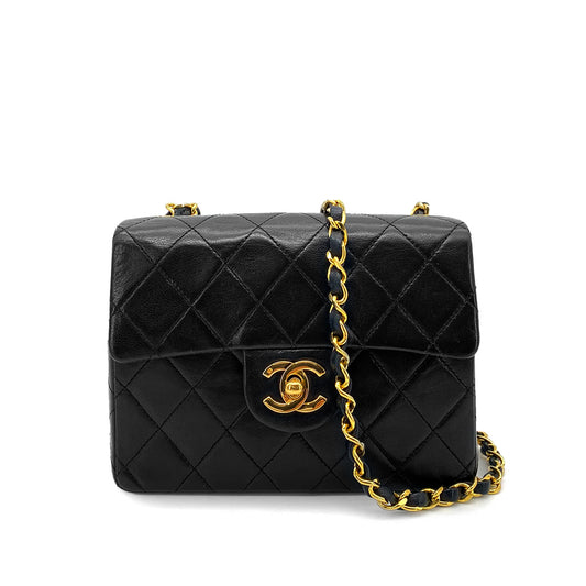 CHANEL VINTAGE MINI SQUARE 17 CHAIN SHOULDER BAG BLACK LAMB SKIN 90252542