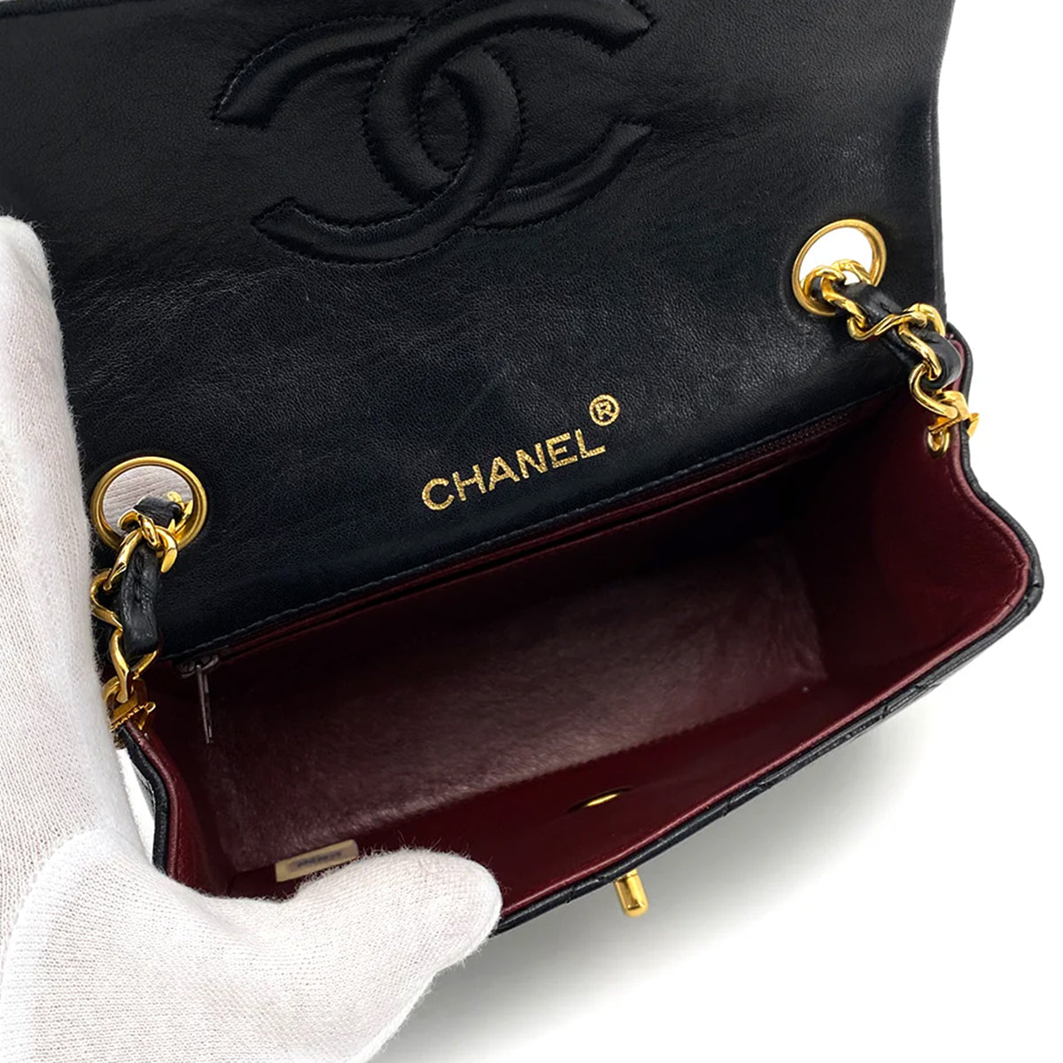 CHANEL VINTAGE MINI SQUARE 17 CHAIN SHOULDER BAG BLACK LAMB SKIN 90252542