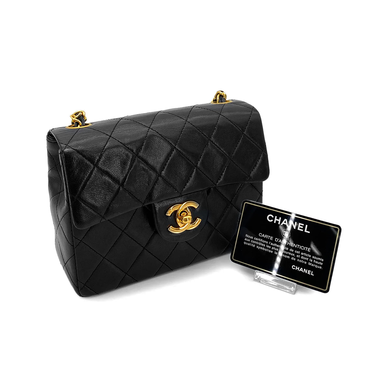 CHANEL VINTAGE MINI SQUARE 17 CHAIN SHOULDER BAG BLACK LAMB SKIN 90252542