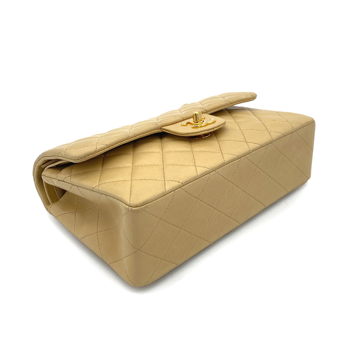 CHANEL VINTAGE CLASSIC FLAP SMALL CHAIN SHOULDER BAG BEIGE LAMB SKIN 90252548