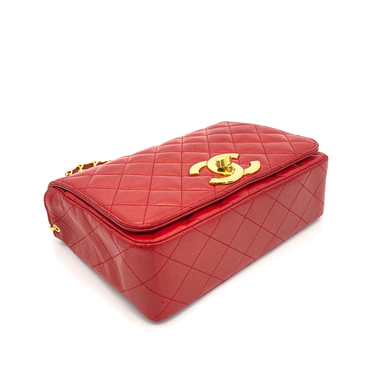 CHANEL VINTAGE BIG COCO MATELASSE CHAIN SHOULDER BAG RED LAMB SKIN 90252550