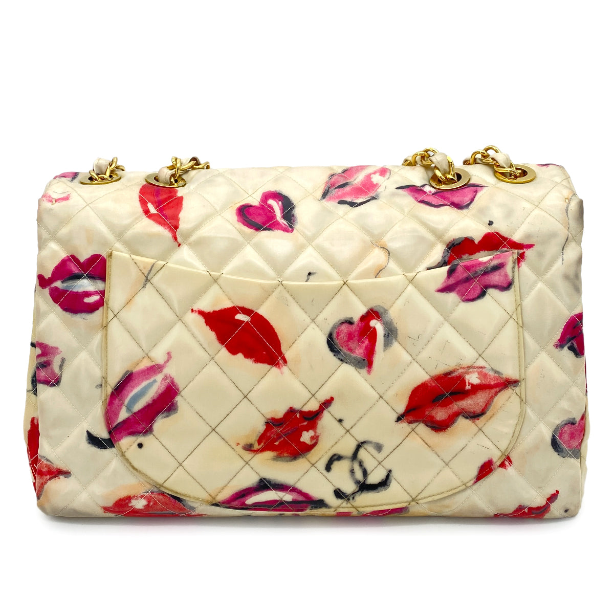 CHANEL VINTAGE MAXI MATELASSE 34 CHAIN SHOULDER BAG MULTICOLOR PVC LIPS&KISSES 90252567
